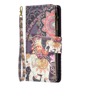 For Samsung Galaxy S25+ 5G Colored Drawing Pattern Zipper Leather Phone Case(Flower Elephant)