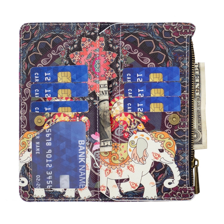 For Samsung Galaxy S25+ 5G Colored Drawing Pattern Zipper Leather Phone Case(Flower Elephant)