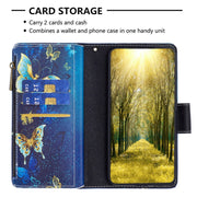 For Samsung Galaxy S25+ 5G Colored Drawing Pattern Zipper Leather Phone Case(Gold Butterfly)