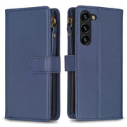 For Samsung Galaxy S25+ 5G 9 Card Slots Zipper Wallet Leather Flip Phone Case(Blue)