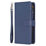 For Samsung Galaxy S25+ 5G 9 Card Slots Zipper Wallet Leather Flip Phone Case(Blue)