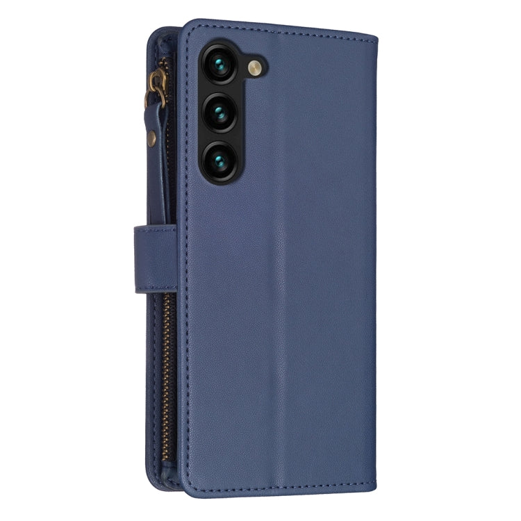 For Samsung Galaxy S25+ 5G 9 Card Slots Zipper Wallet Leather Flip Phone Case(Blue)