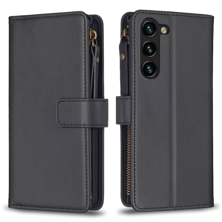For Samsung Galaxy S25+ 5G 9 Card Slots Zipper Wallet Leather Flip Phone Case(Black)