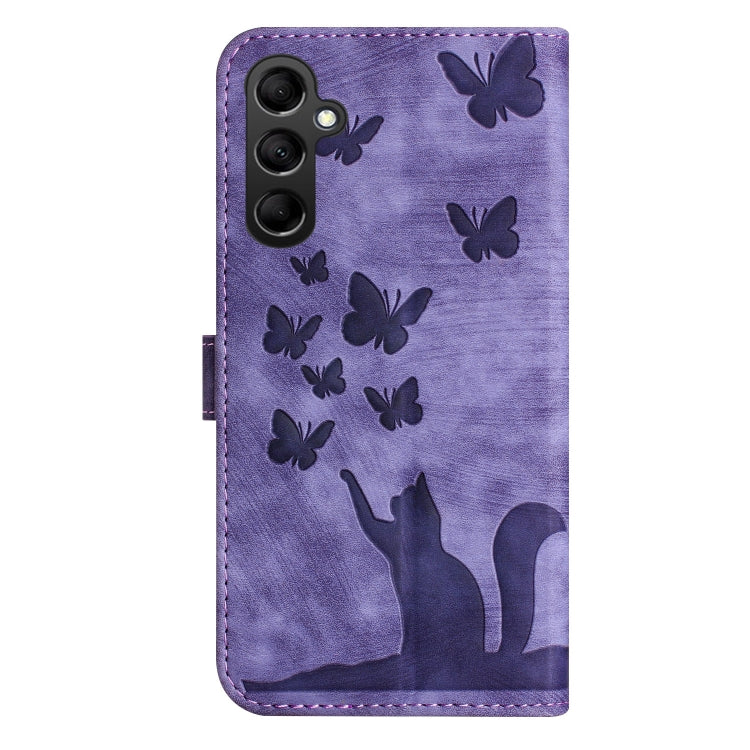 For Samsung Galaxy S25 5G Butterfly Cat Embossing Flip Leather Phone Case(Purple)