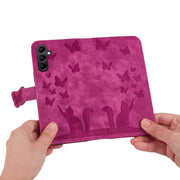 For Samsung Galaxy S25 5G Butterfly Cat Embossing Flip Leather Phone Case(Pink)