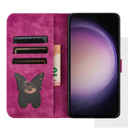 For Samsung Galaxy S25+ 5G Butterfly Cat Embossing Flip Leather Phone Case(Pink)