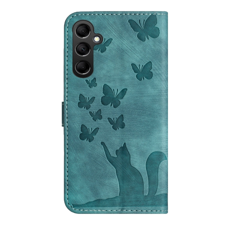 For Samsung Galaxy S25+ 5G Butterfly Cat Embossing Flip Leather Phone Case(Wathet)