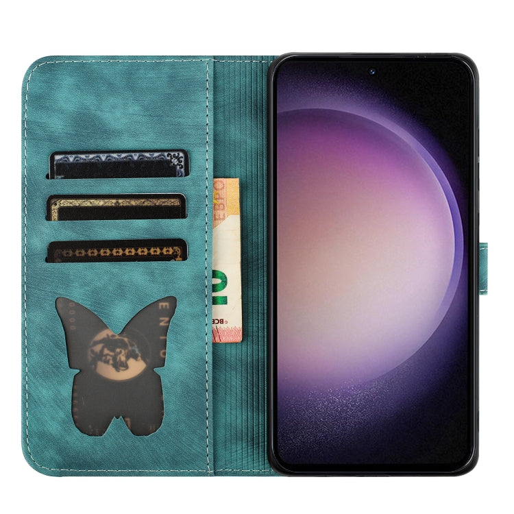 For Samsung Galaxy S25+ 5G Butterfly Cat Embossing Flip Leather Phone Case(Wathet)