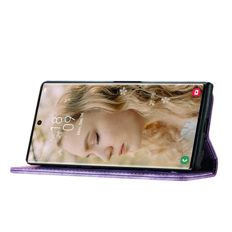 For Samsung Galaxy S25 Ultra 5G Butterfly Cat Embossing Flip Leather Phone Case(Purple)