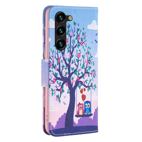 For Samsung Galaxy S25+ 5G Colored Drawing Pattern Leather Phone Case(Owl)