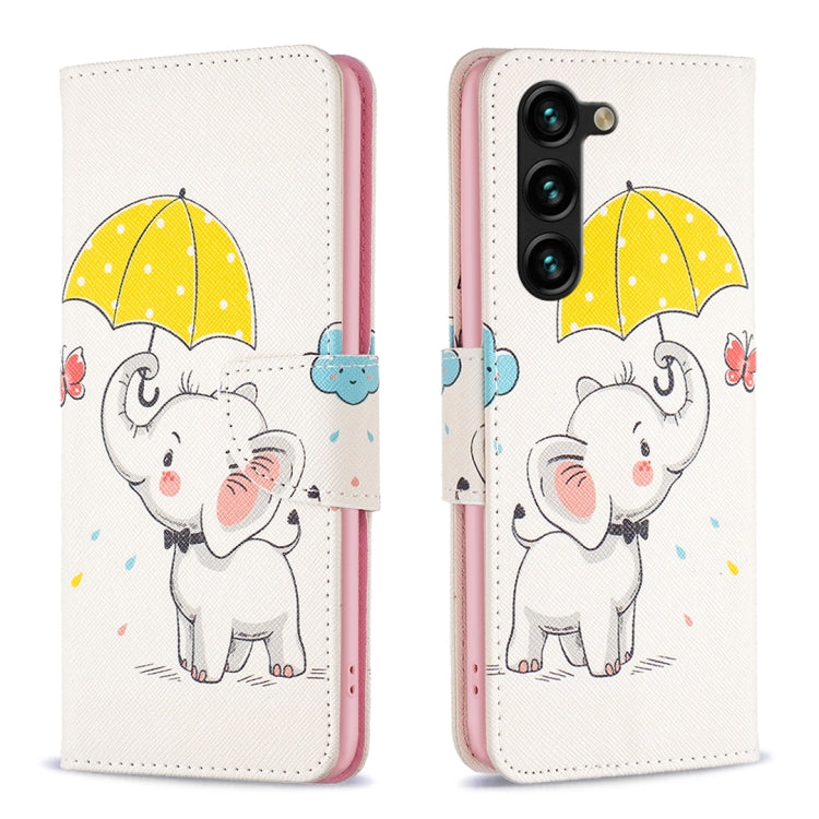 For Samsung Galaxy S25+ 5G Colored Drawing Pattern Leather Phone Case(Umbrella Elephant)