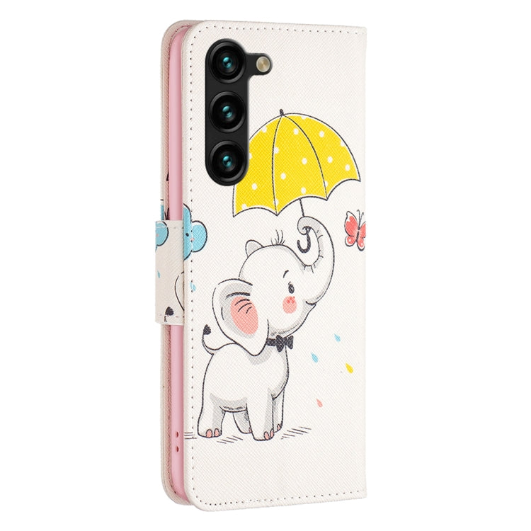 For Samsung Galaxy S25+ 5G Colored Drawing Pattern Leather Phone Case(Umbrella Elephant)