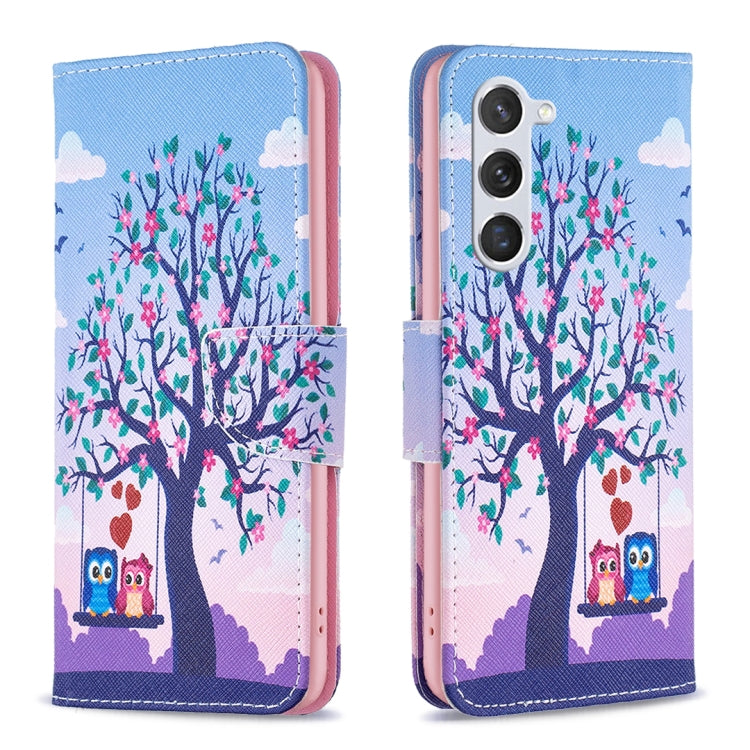 For Samsung Galaxy S25 5G Colored Drawing Pattern Leather Phone Case(Owl)