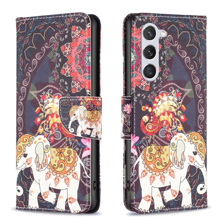 For Samsung Galaxy S25 5G Colored Drawing Pattern Leather Phone Case(Flowers Elephant)