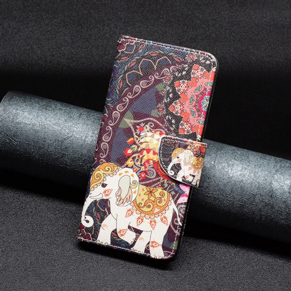 For Samsung Galaxy S25 5G Colored Drawing Pattern Leather Phone Case(Flowers Elephant)