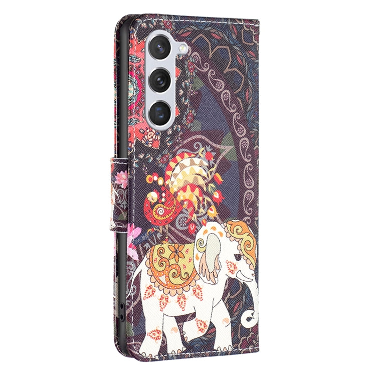 For Samsung Galaxy S25 5G Colored Drawing Pattern Leather Phone Case(Flowers Elephant)