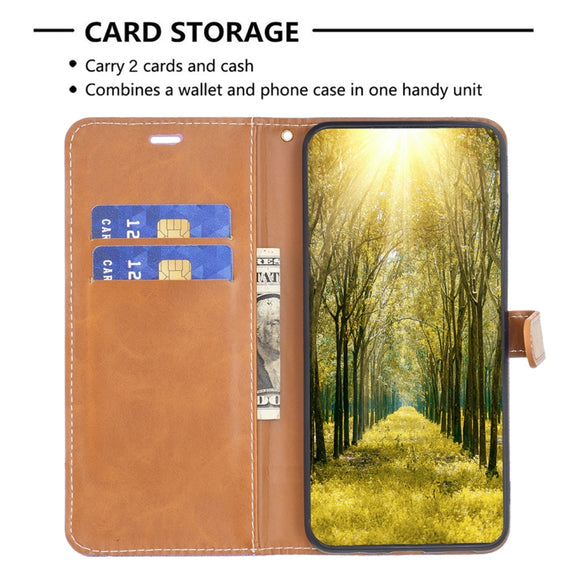 For Samsung Galaxy S25+ 5G Color Block Denim Texture Leather Phone Case(Purple)