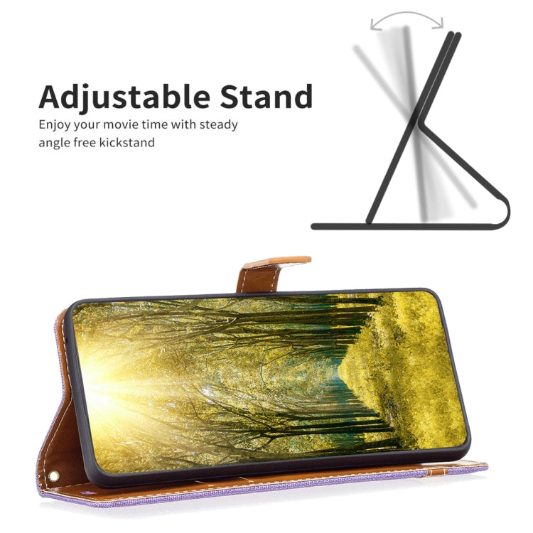 For Samsung Galaxy S25+ 5G Color Block Denim Texture Leather Phone Case(Purple)