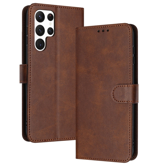 For Samsung Galaxy S25 Ultra 5G Solid Calf Texture Flip Leather Phone Case(Brown)