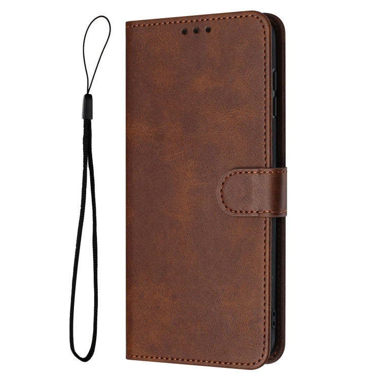 For Samsung Galaxy S25 Ultra 5G Solid Calf Texture Flip Leather Phone Case(Brown)