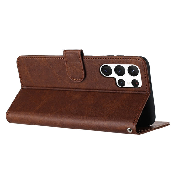 For Samsung Galaxy S25 Ultra 5G Solid Calf Texture Flip Leather Phone Case(Brown)
