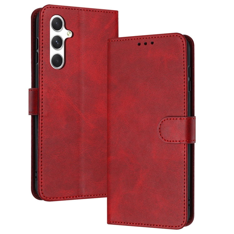 For Samsung Galaxy S25+ / S24+ 5G Solid Calf Texture Flip Leather Phone Case(Red)