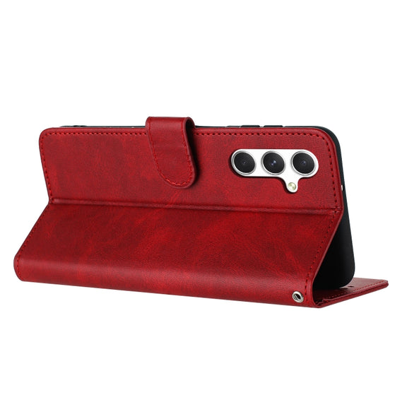 For Samsung Galaxy S25+ / S24+ 5G Solid Calf Texture Flip Leather Phone Case(Red)
