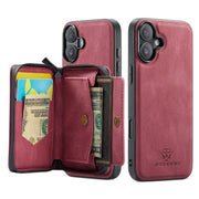 For iPhone 16 Plus JEEHOOD J02 Magnetic Zipper Horizontal Flip Leather Phone Case(Red)