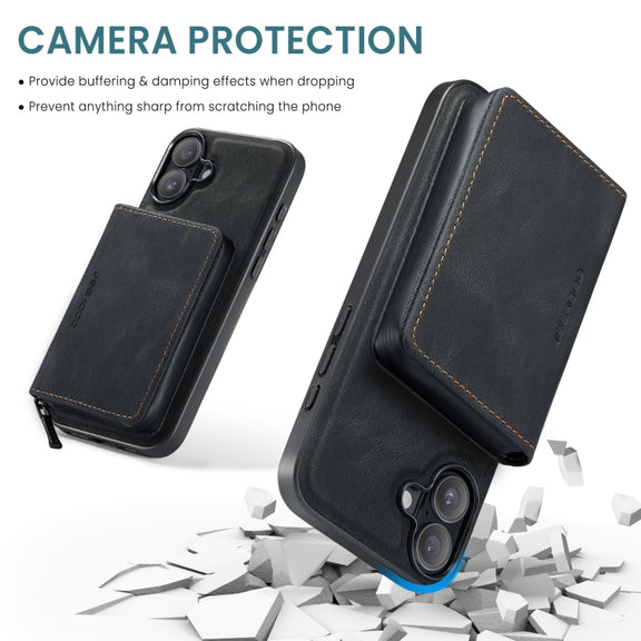 For iPhone 16 JEEHOOD J02 Magnetic Zipper Horizontal Flip Leather Phone Case(Black)
