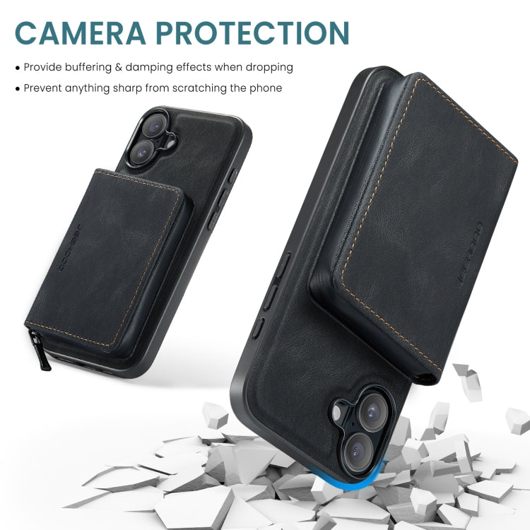 For iPhone 16 JEEHOOD J02 Magnetic Zipper Horizontal Flip Leather Phone Case(Black)