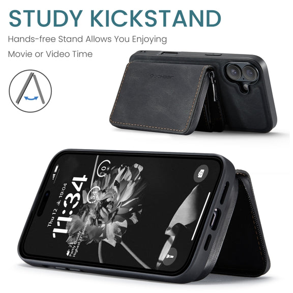 For iPhone 16 JEEHOOD J02 Magnetic Zipper Horizontal Flip Leather Phone Case(Black)