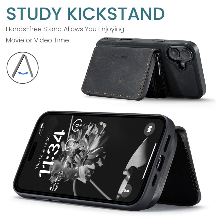 For iPhone 16 JEEHOOD J02 Magnetic Zipper Horizontal Flip Leather Phone Case(Black)