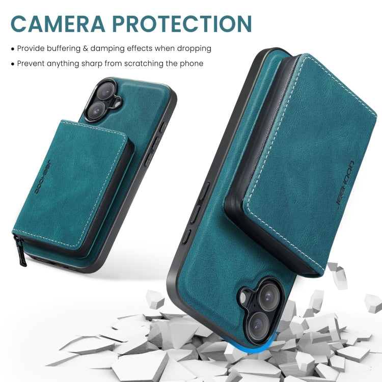 For iPhone 16 JEEHOOD J02 Magnetic Zipper Horizontal Flip Leather Phone Case(Blue)