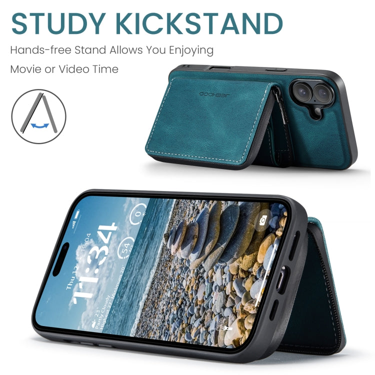 For iPhone 16 JEEHOOD J02 Magnetic Zipper Horizontal Flip Leather Phone Case(Blue)