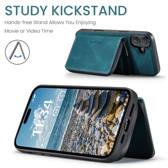For iPhone 16 JEEHOOD J02 Magnetic Zipper Horizontal Flip Leather Phone Case(Blue)