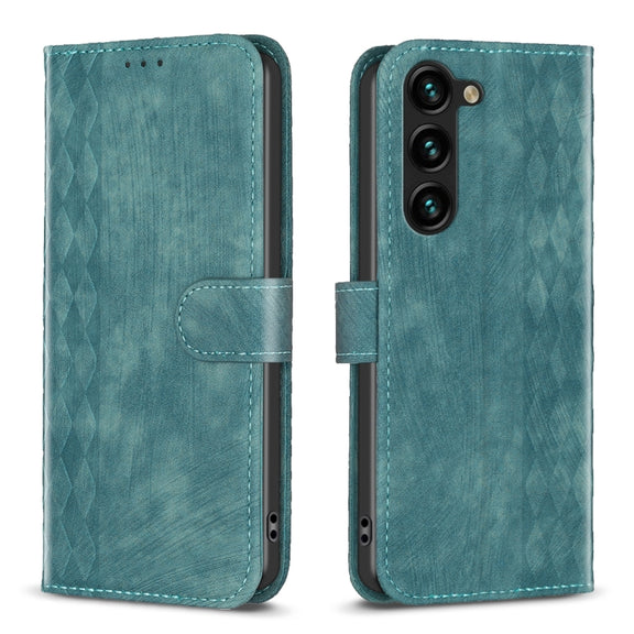 For Samsung Galaxy S25 5G Plaid Embossed Leather Phone Case(Green)