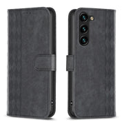 For Samsung Galaxy S25 5G Plaid Embossed Leather Phone Case(Black)
