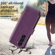For Samsung Galaxy S25 5G Plaid Embossed Leather Phone Case(Purple)