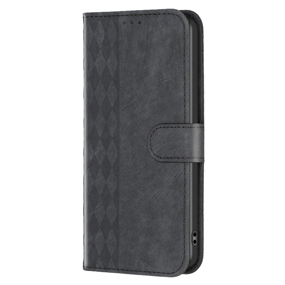 For Samsung Galaxy S25+ 5G Plaid Embossed Leather Phone Case(Black)