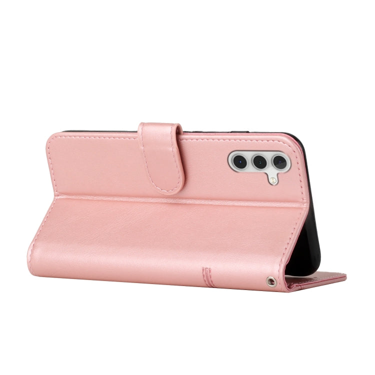For Samsung Galaxy S25+ / S24+ 5G Stitching Calf Texture Buckle Leather Phone Case(Rose Gold)