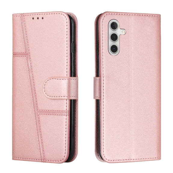 For Samsung Galaxy S25+ / S24+ 5G Stitching Calf Texture Buckle Leather Phone Case(Rose Gold)