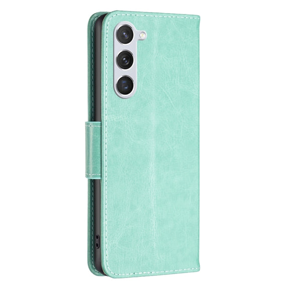 For Samsung Galaxy S25 5G Embossing Two Butterflies Pattern Leather Phone Case(Green)