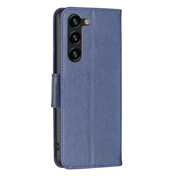 For Samsung Galaxy S25+ 5G Embossing Two Butterflies Pattern Leather Phone Case(Blue)