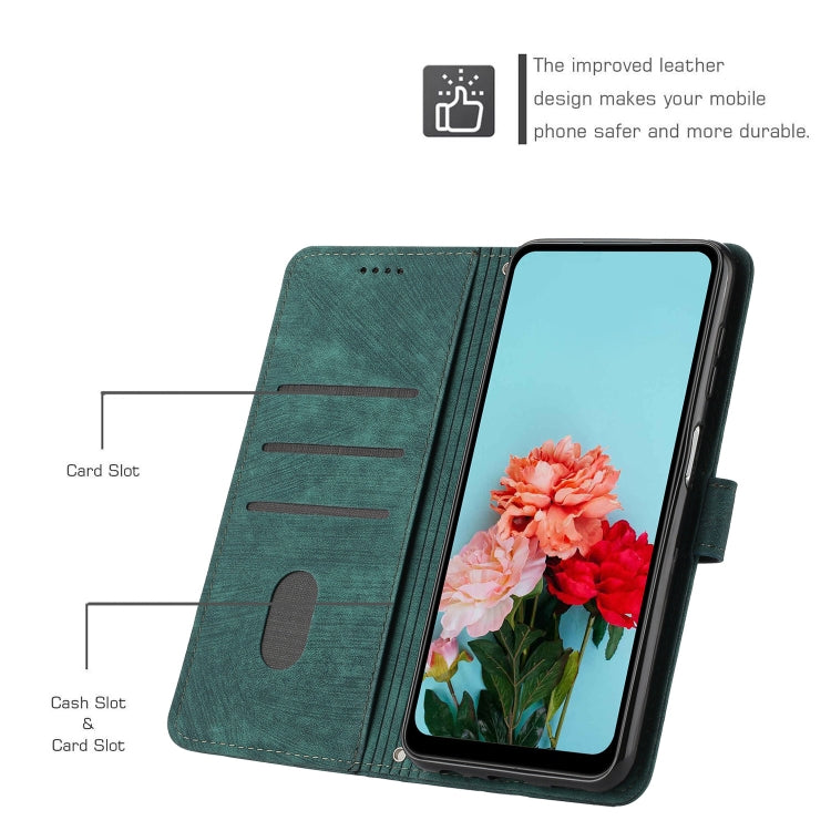 For Samsung Galaxy S25 Ultra 5G Skin Feel Stripe Pattern Leather Phone Case with Long Lanyard(Green)