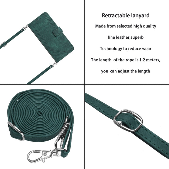 For Samsung Galaxy S25 Ultra 5G Skin Feel Stripe Pattern Leather Phone Case with Long Lanyard(Green)