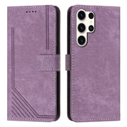 For Samsung Galaxy S25 Ultra 5G Skin Feel Stripe Pattern Leather Phone Case with Long Lanyard(Purple)