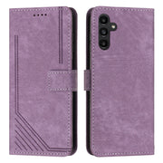 For Samsung Galaxy S25 / S24 5G Skin Feel Stripe Pattern Leather Phone Case with Long Lanyard(Purple)