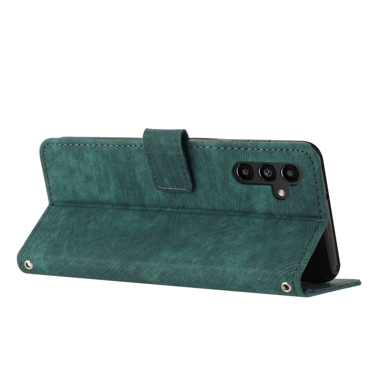 For Samsung Galaxy S25+ / S24+ 5G Skin Feel Stripe Pattern Leather Phone Case with Long Lanyard(Green)