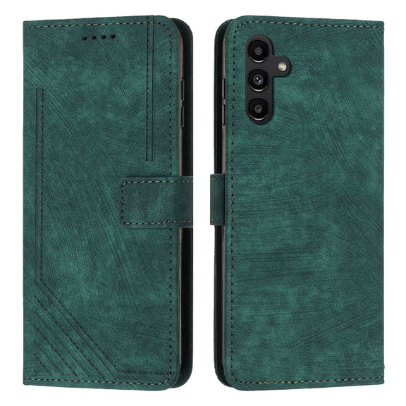 For Samsung Galaxy S25+ / S24+ 5G Skin Feel Stripe Pattern Leather Phone Case with Long Lanyard(Green)