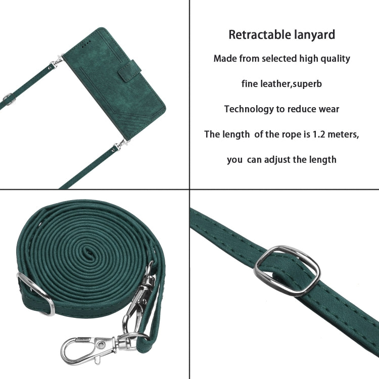 For Samsung Galaxy S25+ / S24+ 5G Skin Feel Stripe Pattern Leather Phone Case with Long Lanyard(Green)